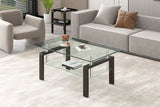 tempered glass coffee table with metal leg, transparent glass, rectangle center table