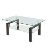 tempered glass coffee table with metal leg, transparent glass, rectangle center table