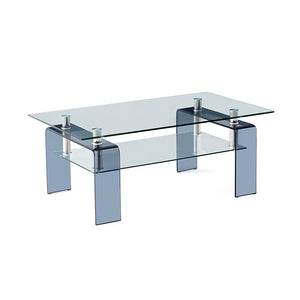 Living Room Rectangle Coffee Table, Modern Glass Table With Lower Shelf