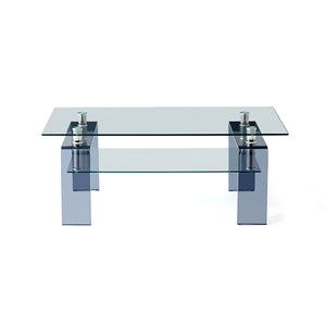 Living Room Rectangle Coffee Table, Modern Glass Table With Lower Shelf