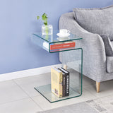 Glass Side Table For Living Room, S-Shaped End Table with 3 Shelves (Clear)