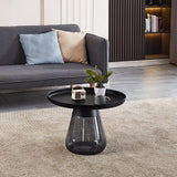 Modern Coffee Table, Glass  Decorative Pedestal Metal Accent Table for Living Room