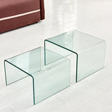 Clear Tempered Glass coffee Table,Two Set Small End Table for Living Room