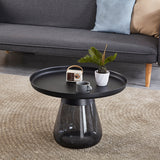 Modern Coffee Table, Glass  Decorative Pedestal Metal Accent Table for Living Room