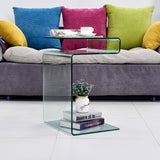 Glass Side Table For Living Room, S-Shaped End Table with 3 Shelves (Clear)