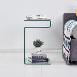 Glass Side Table For Living Room, S-Shaped End Table with 3 Shelves (Clear)