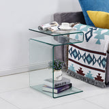 Glass Side Table For Living Room, S-Shaped End Table with 3 Shelves (Clear)