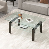 tempered glass coffee table with metal leg, transparent glass, rectangle center table